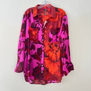 Anthropologie Red and Pink Floral Blouse